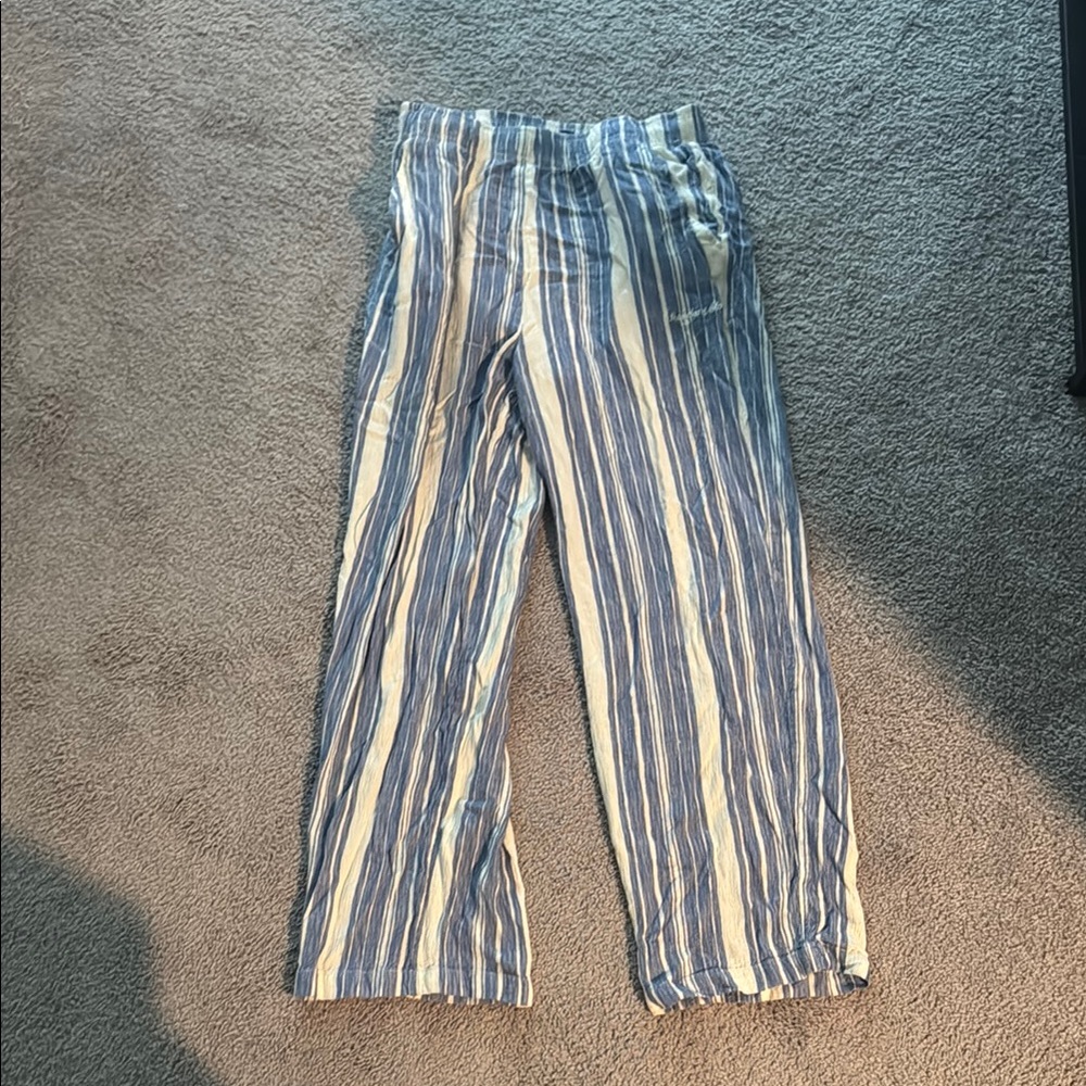 Blue and White Chinos with Vertical Stripes